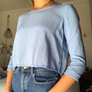 Blue Long Sleeve Crop Top